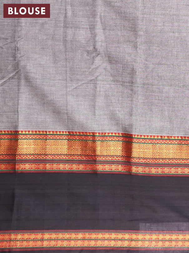 Narayanpet cotton saree grey and black with plain body and rettapet zari woven border