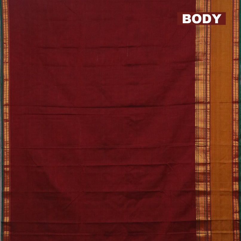 Narayanpet cotton saree maroon and mustard yellow with plain body and rettapet zari woven border