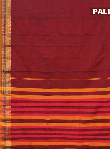 Narayanpet cotton saree maroon and mustard yellow with plain body and rettapet zari woven border