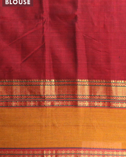 Narayanpet cotton saree maroon and mustard yellow with plain body and rettapet zari woven border