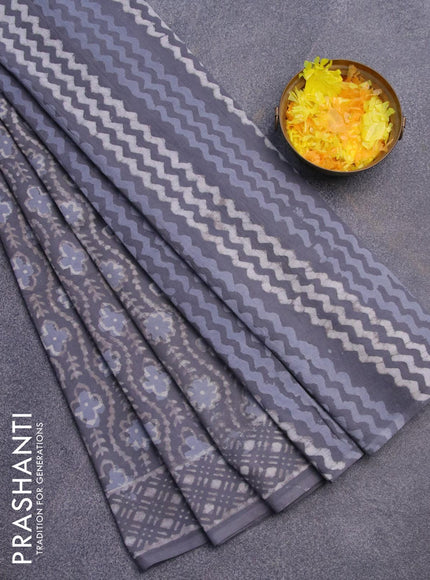 Jaipur cotton saree grey with allover prints and printed border