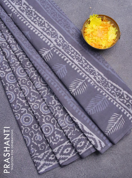 Jaipur cotton saree grey with allover prints and printed border