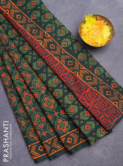 Jaipur cotton saree green with allover prints and printed border