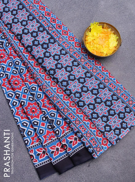 Jaipur cotton saree cs blue and dark blue with allover ajrakh prints and printed border