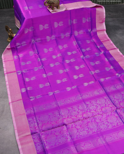 Pure uppada silk saree dual shade of purple with silver zari woven buttas and silver zari woven border