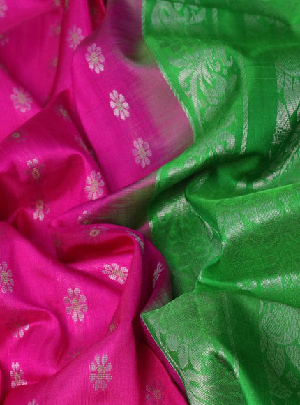 Pure uppada silk saree pink and green with allover thread & silver zari woven floral buttas and zari woven simple border