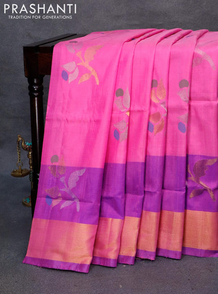 Pure uppada silk saree light pink and blue with zari woven jamdhani buttas and zari woven border