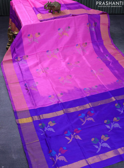 Pure uppada silk saree light pink and blue with zari woven jamdhani buttas and zari woven border