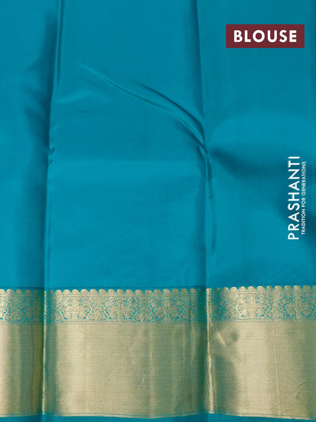 Pure kanjivaram silk saree yellow and teal green with allover zari checks & buttas and rich zari woven border