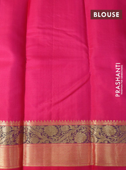 Pure kanjivaram silk saree teal blue and pink with zari woven buttas and floral zari woven border