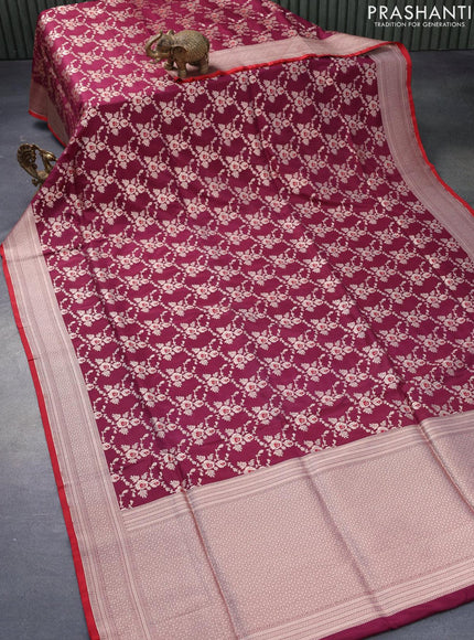 Pure banarasi uppada silk saree deep maroon and red with allover zari woven floral weaves and zari woven border