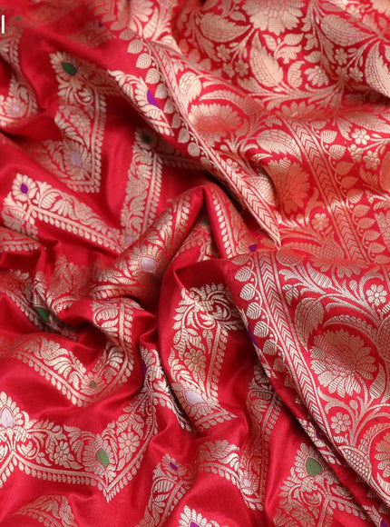 Pure banarasi uppada silk saree red and pink with allover zari woven zig zag weaves and zari woven border