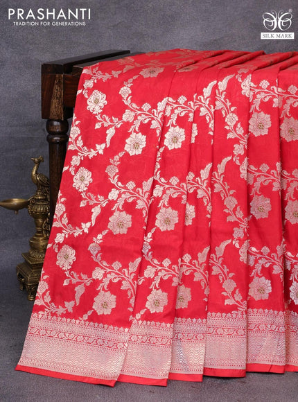 Pure banarasi uppada silk saree red with allover zari woven floral weaves and zari woven border