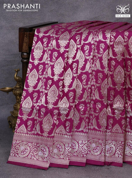 Pure banarasi uppada silk saree purple with allover zari woven brocade weaves and zari woven border