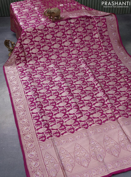 Pure banarasi uppada silk saree purple with allover zari woven brocade weaves and zari woven border