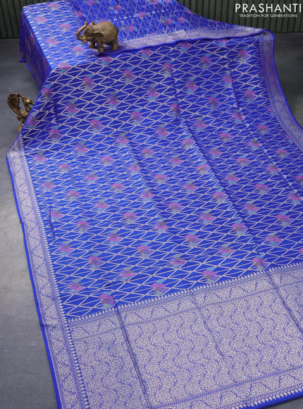 Pure banarasi uppada silk saree blue with allover geometric weaves and zari woven border