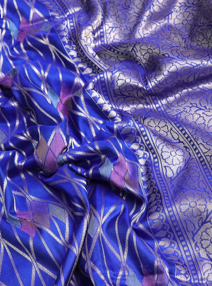 Pure banarasi uppada silk saree blue with allover geometric weaves and zari woven border