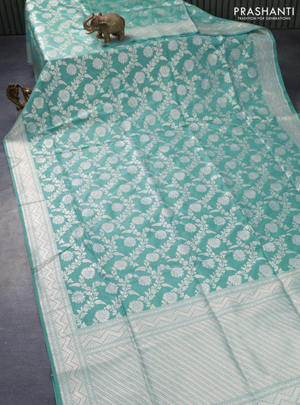 Pure banarasi uppada silk saree pastel blue with allover zari woven floral weaves and zari woven border