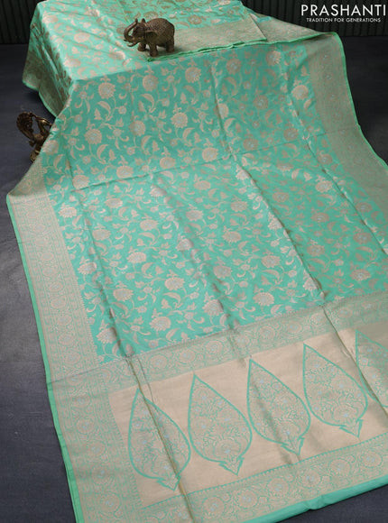 Pure banarasi uppada silk saree pastel green with allover zari woven floral weaves and zari woven border