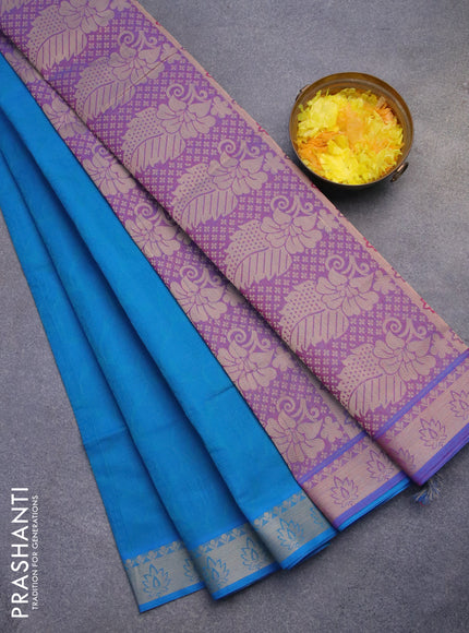 Coimbatore cotton saree dual shade of blue and dual shade of purple with allover self emboss and thread woven border