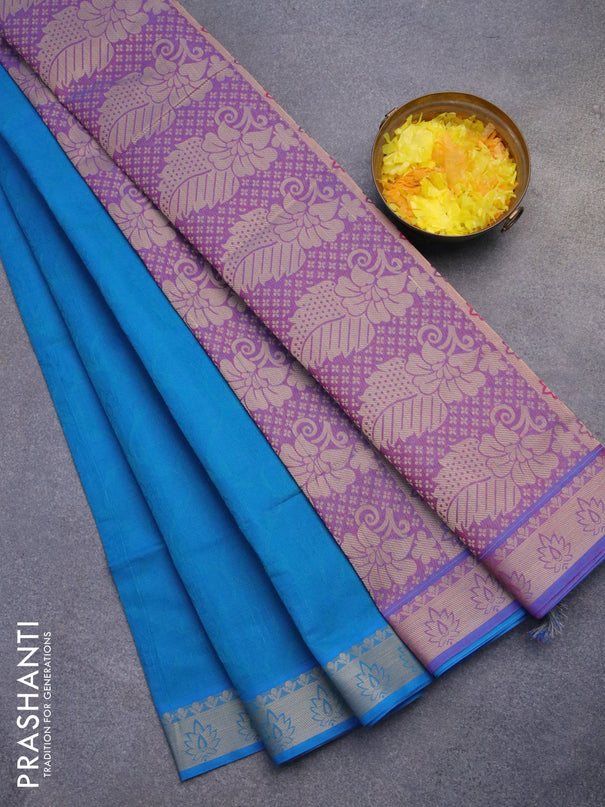 Coimbatore cotton saree dual shade of blue and dual shade of purple with allover self emboss and thread woven border