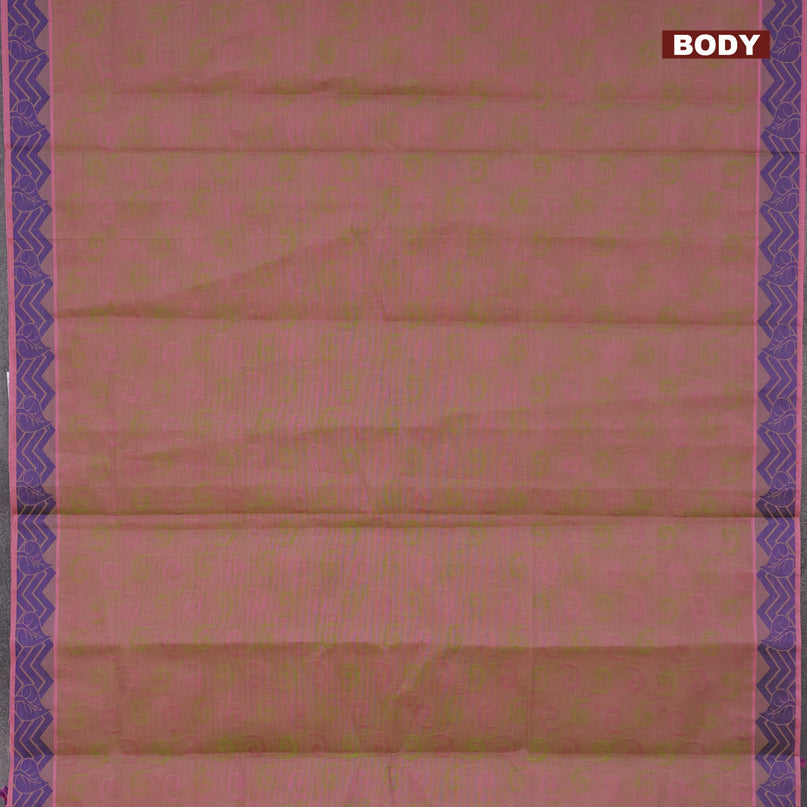 Coimbatore cotton saree dual shade of pinkish green and blue with allover self emboss and thread woven border