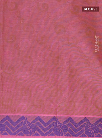 Coimbatore cotton saree dual shade of pinkish green and blue with allover self emboss and thread woven border