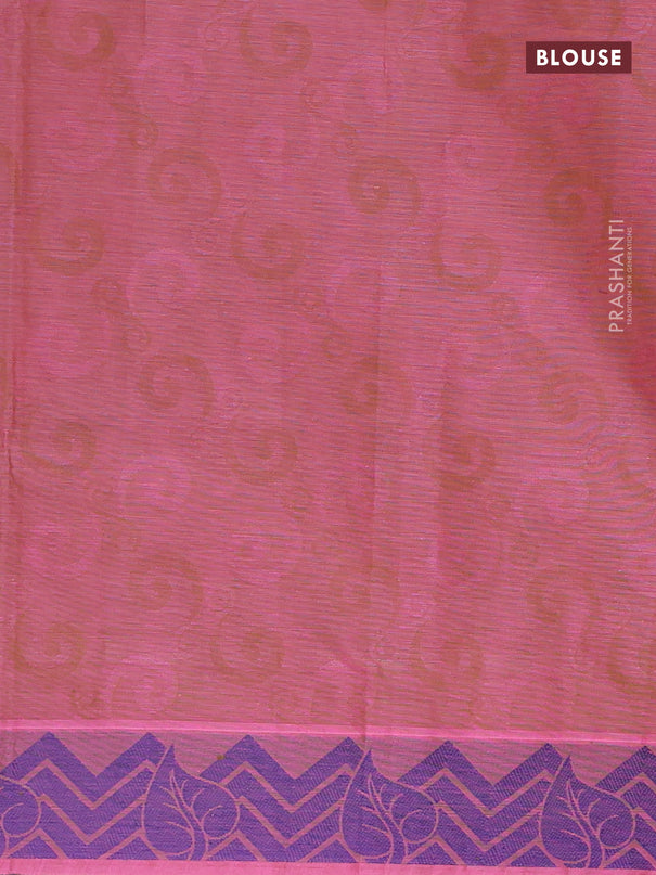 Coimbatore cotton saree dual shade of pinkish green and blue with allover self emboss and thread woven border