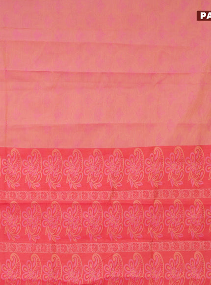 Coimbatore cotton saree dual shade of pink shade and red with allover self emboss and thread woven border