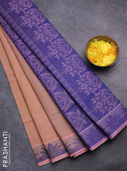 Coimbatore cotton saree dual shade of light pink and blue with allover self emboss and thread woven border