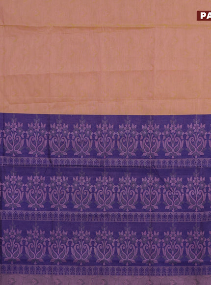 Coimbatore cotton saree dual shade of light pink and blue with allover self emboss and thread woven border