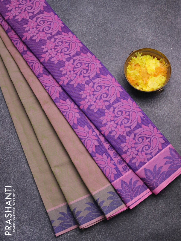 Coimbatore cotton saree dual shade of greenish pink and pink with allover self emboss and thread woven border