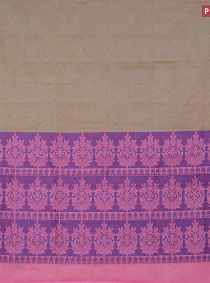 Coimbatore cotton saree dual shade of greenish pink and pink with allover self emboss and thread woven border