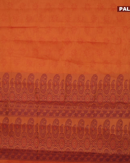 Coimbatore cotton saree dual shade of sunset orange with allover self emboss and thread woven border