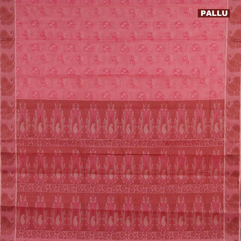 Coimbatore cotton saree pink shade and brown with allover self emboss and thread woven border