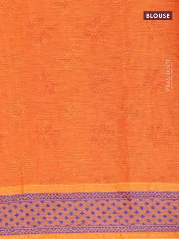 Coimbatore cotton saree sunset orange and blue with allover self emboss and thread woven border