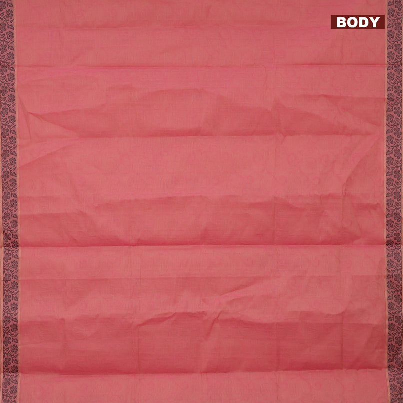 Coimbatore cotton saree peach pink shade and green shade with allover self emboss and thread woven border
