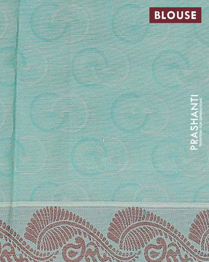 Coimbatore cotton saree pink shade and teal green with allover self emboss and thread woven border