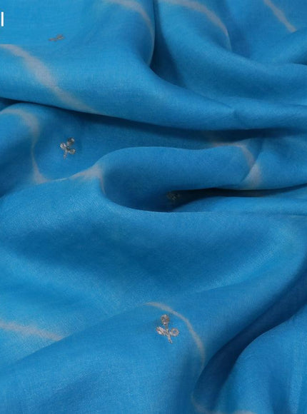 Pure tussar silk saree light blue with tie & dye prints embroidery work buttas and embroidery work border