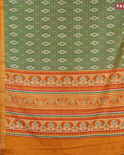 Semi tussar saree dual shade of green and mustard yellow with allover ikat weaves and zari woven ikat border