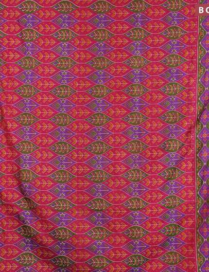 Semi tussar saree pink violet and dual shade of green with allover ikat weaves and zari woven border