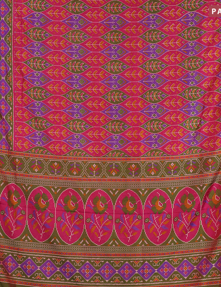 Semi tussar saree pink violet and dual shade of green with allover ikat weaves and zari woven border