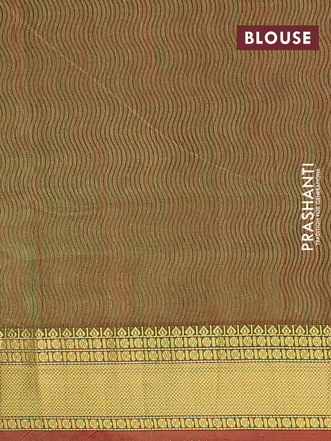 Semi tussar saree pink violet and dual shade of green with allover ikat weaves and zari woven border