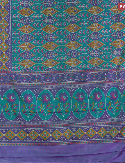 Semi tussar saree teal blue and dual shade of violet with allover ikat weaves and zari woven border