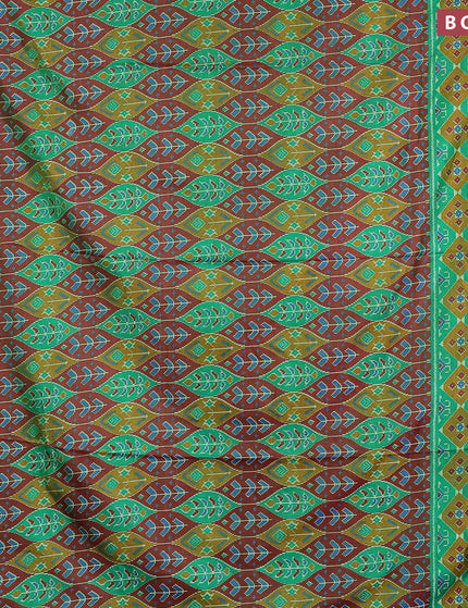 Semi tussar saree maroon mustard and green with allover ikat weaves and zari woven border