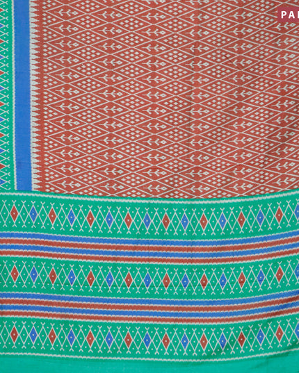 Semi tussar saree maroon shade and green with allover ikat weaves and zari woven border