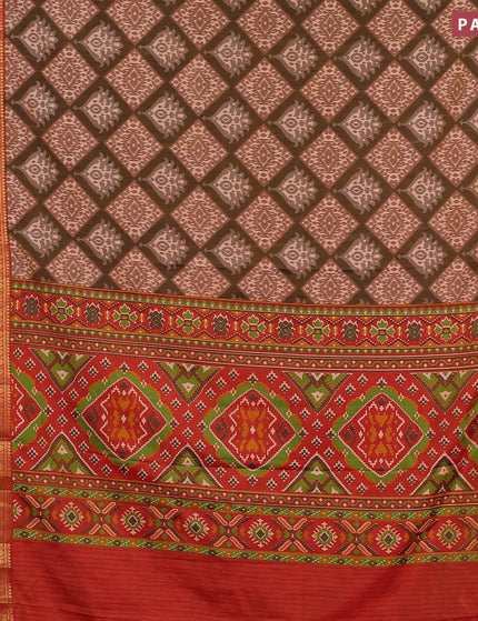 Semi tussar saree brown shade and rust shade with allover ikat weaves and zari woven border