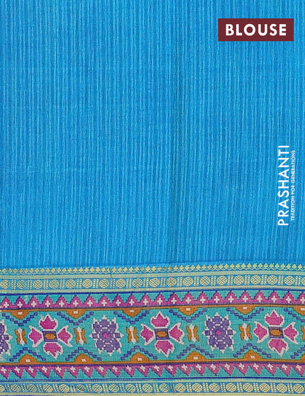 Semi tussar saree blue and teal blue shade with allover ikat weaves and zari woven border