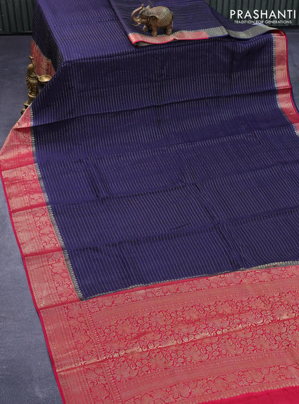 Dola silk saree navy blue and pink with allover zari stripe weaves and zari woven border & zari butta blouse