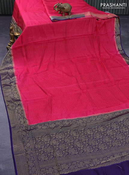 Dola silk saree pink and dark blue with allover zari stripe weaves and zari woven border & zari butta blouse